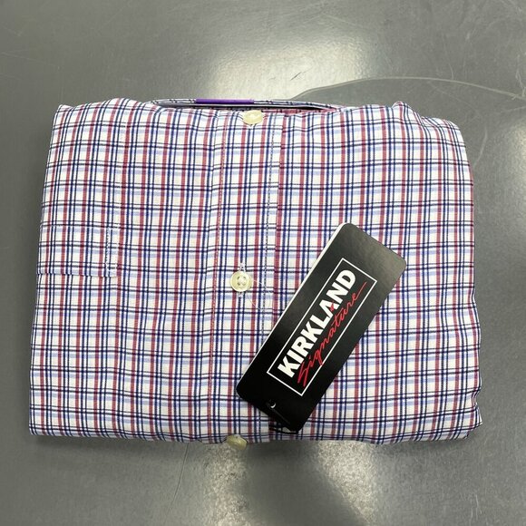 NEW Kirkland Signature Men's 17.5 x 34/35 Button-Down Dress Shirt Plaid - Picture 5 of 6